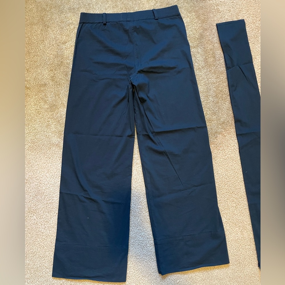 Navy Blue Wide-Leg Pants with Tie Belt - Picture 7 of 7
